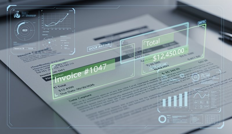 OCR text recognition scanning a financial document with highlighted detected numbers and text