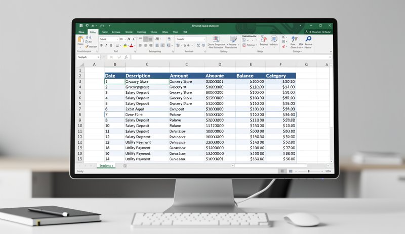 Excel spreadsheet showing organized bank statement transactions converted from PDF for visa review